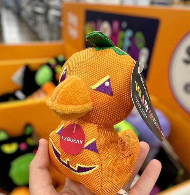 New Vibrant Life Halloween Squeaky Pumpkin Duck Pet Dog Toy - photo 3