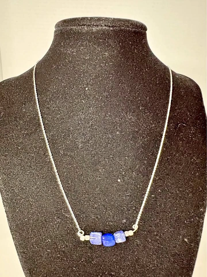 Silver-Toned Lapis Lazuli Bead Necklace