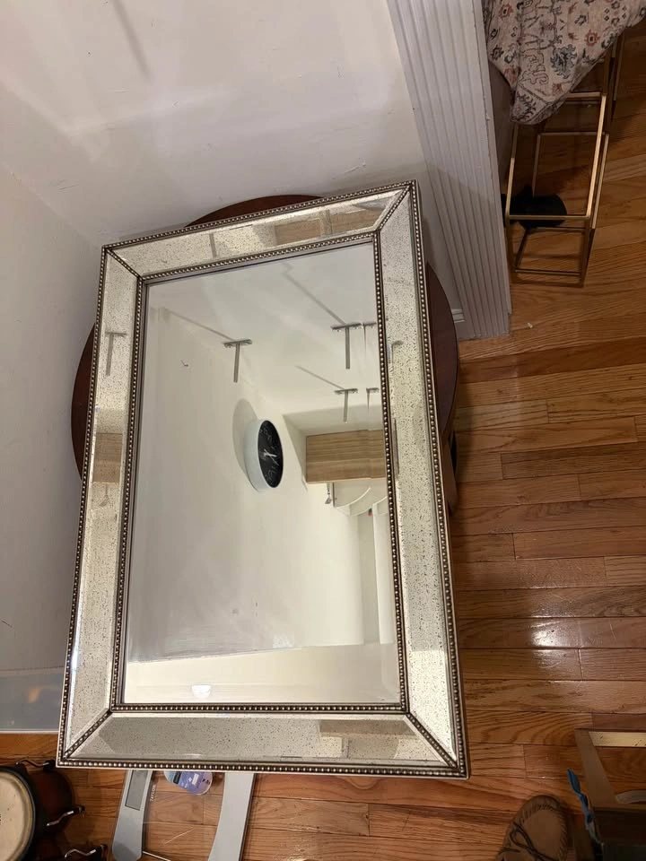 Antiqued Mirrored Wall Mirror with Beaded Border - photo 2