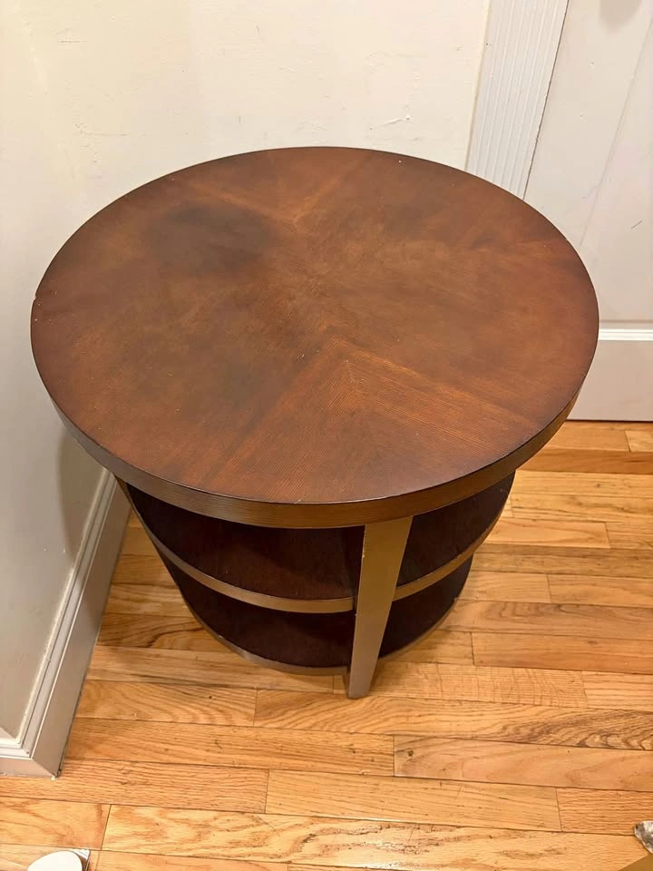 Round Dark Wood 3-Tier End Table