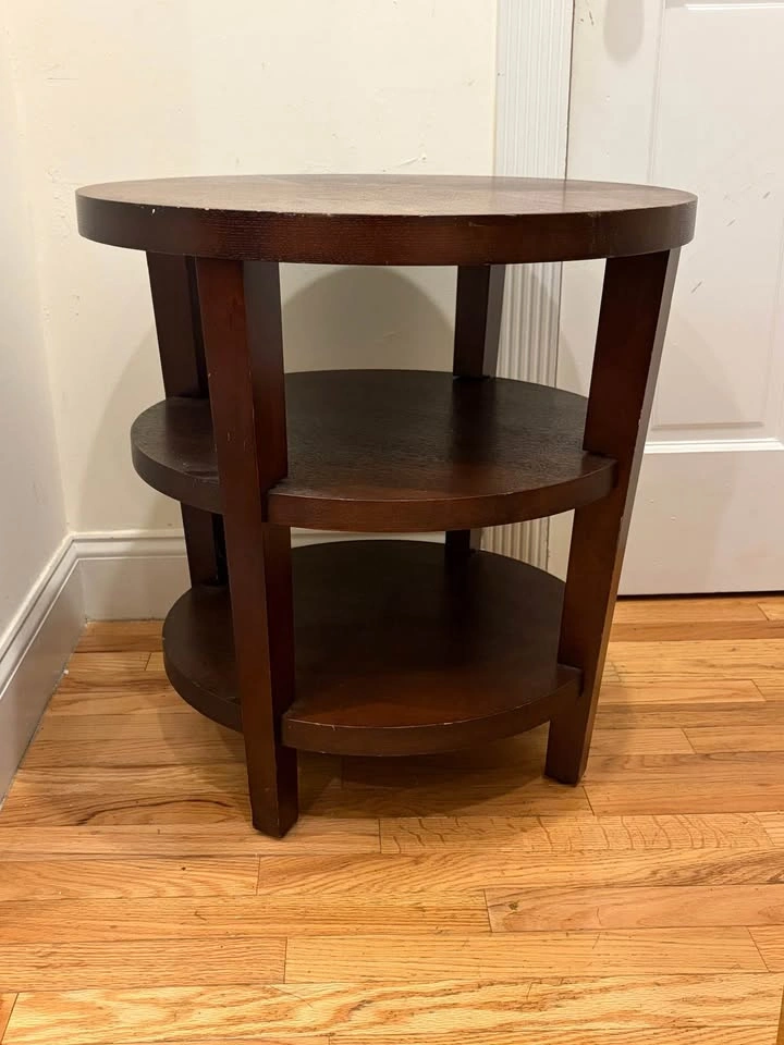 Round Dark Wood 3-Tier End Table - photo 2