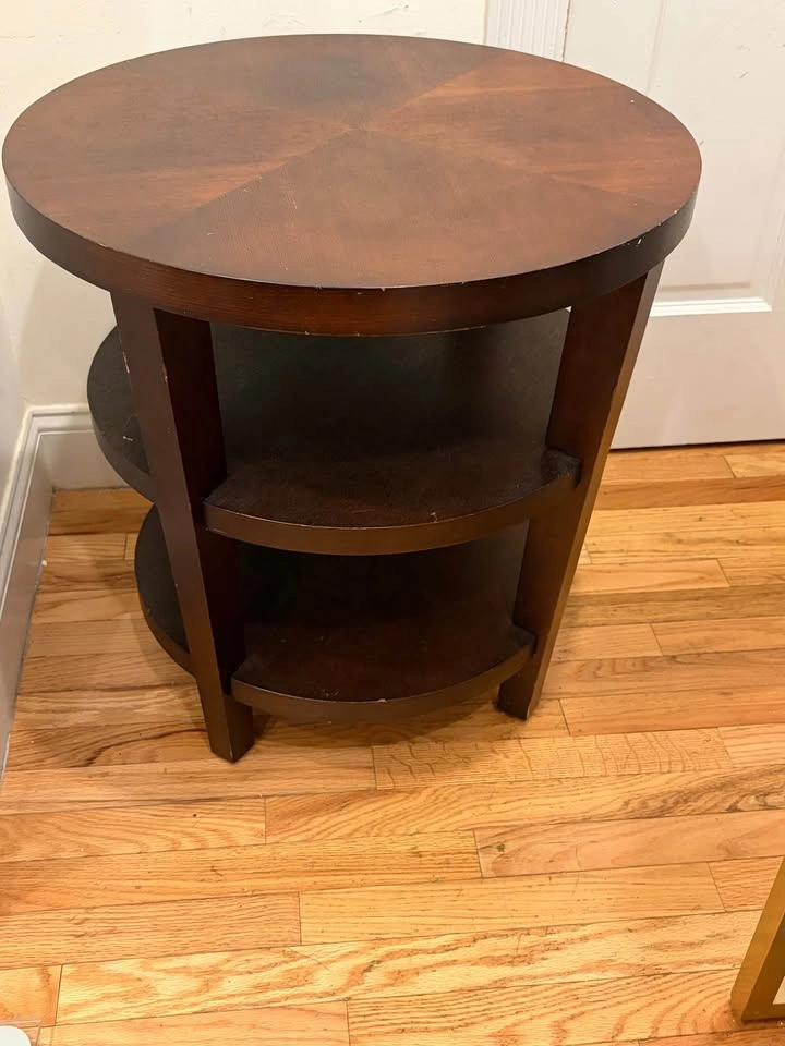 Round Dark Wood 3-Tier End Table - photo 3