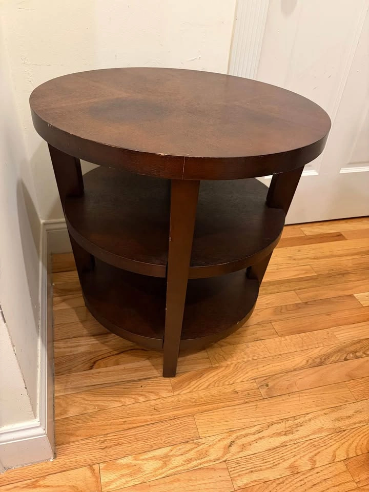 Round Dark Wood 3-Tier End Table - photo 4
