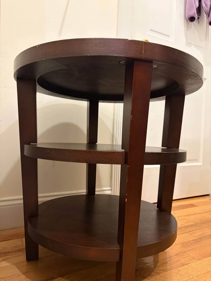 Round Dark Wood 3-Tier End Table - photo 5