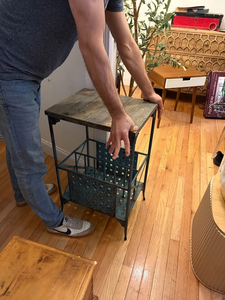 Wood and Metal Side Table With Storage - photo 3