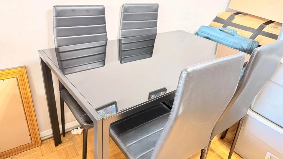 Black Glass Dining Table with 4 Chairs - photo 2