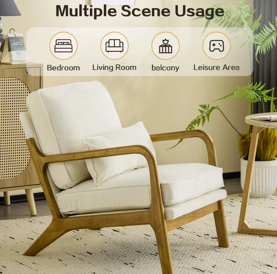 Modern Accent Chair, Mid-Century Solid Wood Arm Chair... image indicator(2)