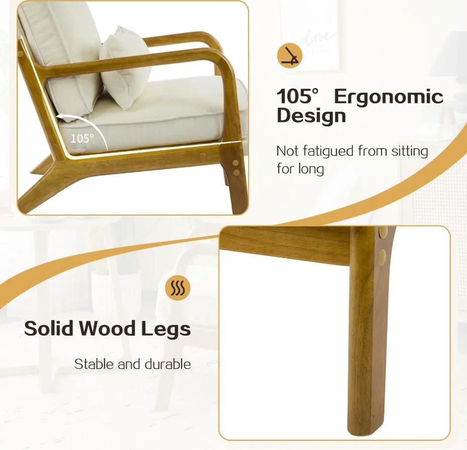 Modern Accent Chair, Mid-Century Solid Wood Arm Chair... image indicator(3)