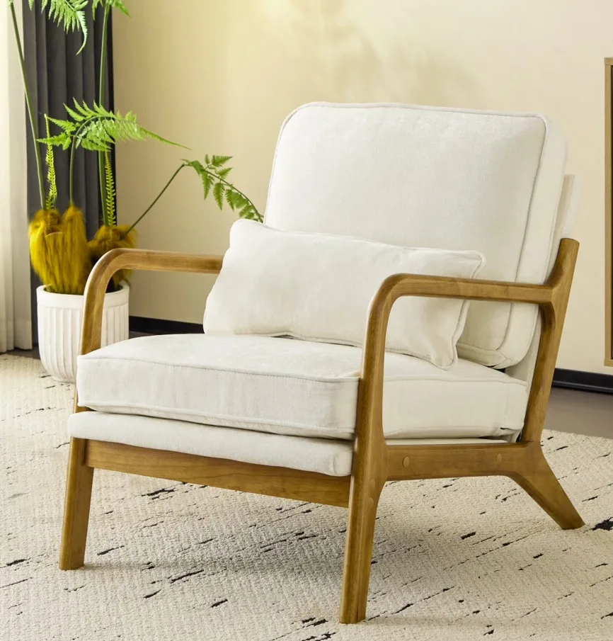 Modern Accent Chair, Mid-Century Solid Wood Arm Chair... image indicator(4)
