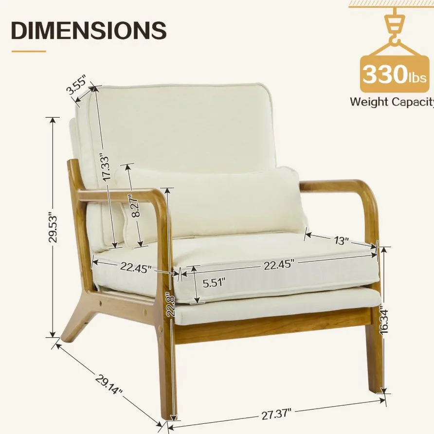 Modern Accent Chair, Mid-Century Solid Wood Arm Chair... image indicator(5)