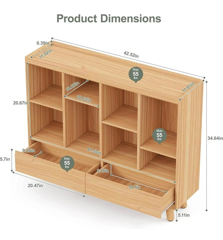 Wood 8 Cube Bookcase Featuring Stowable Drawers - photo 3