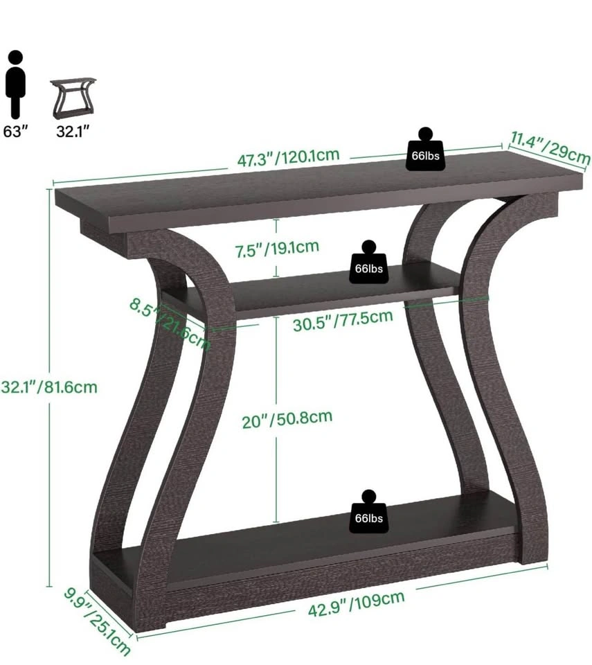 Brand new in box. Console Table, 3-Tier Brown - photo 2