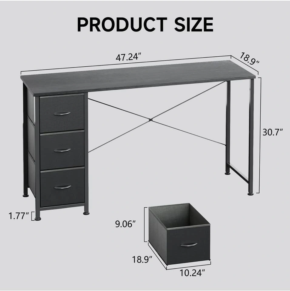 Brand new in box. 47 in Computer Desk with 3 Fabric Drawers - photo 2
