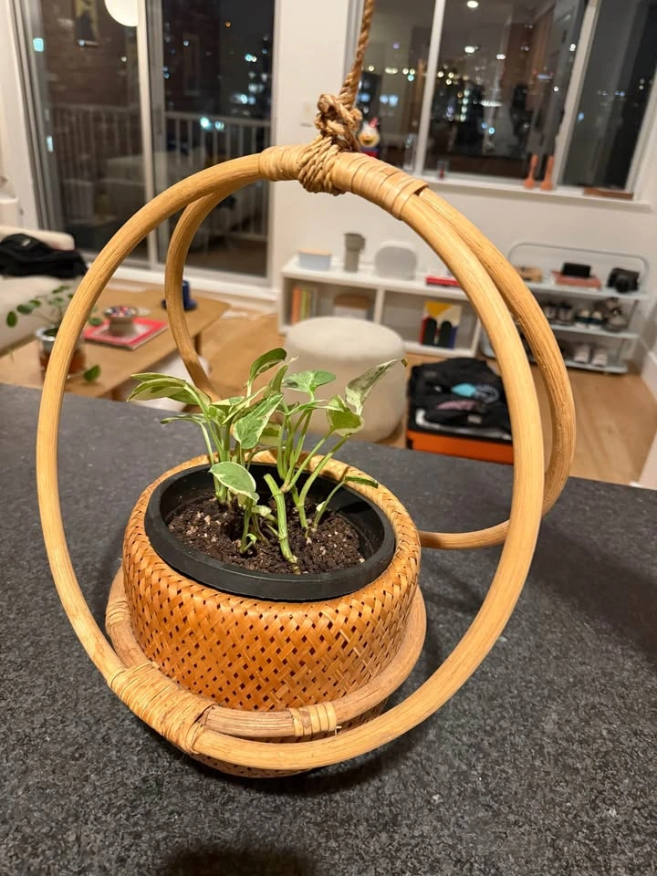 Handwoven Rattan Hanging Planter | Boho Minimalist Home Decor - photo 2