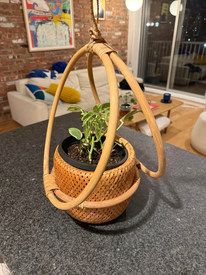 Handwoven Rattan Hanging Planter | Boho Minimalist Home Decor - photo 3