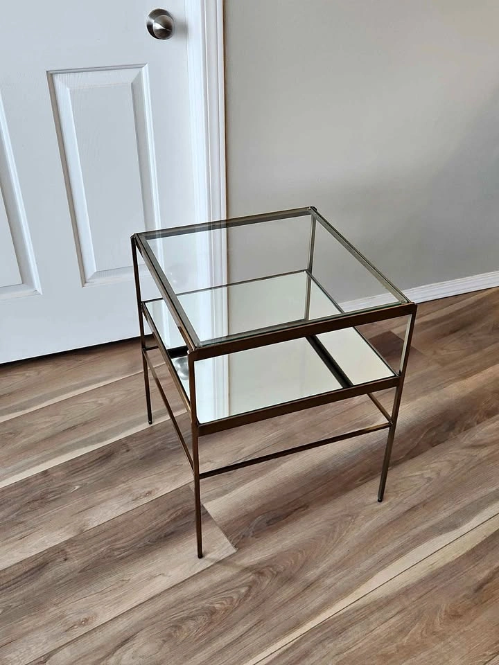 Mirror Glass & Metal Side Table / End Table