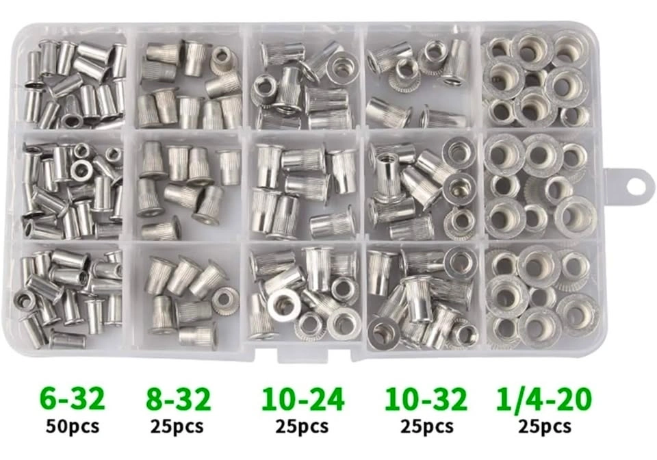 150 pcs Assorted Rivet Nut Nutsert Kit Knurled Threaded Inserts - photo 2