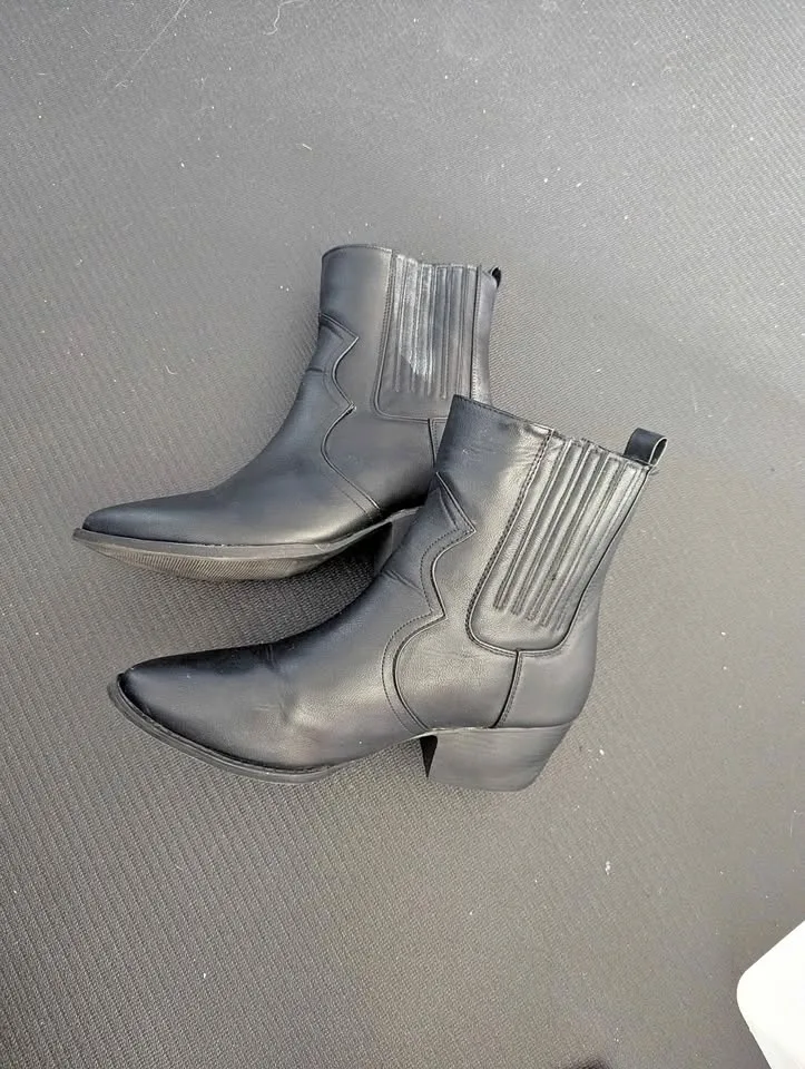 Faux Black Leather Western Ankle Boots - Size 10 thumbnail