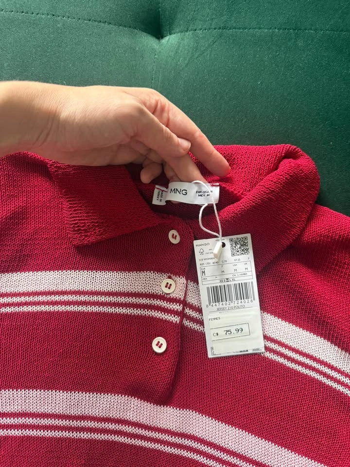 Mango MNG Striped Knit Polo Shirt Size Medium - photo 2