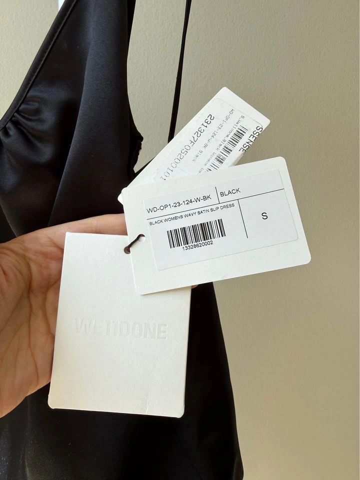 WE11DONE Black Wavy Satin Slip Dress S - photo 3