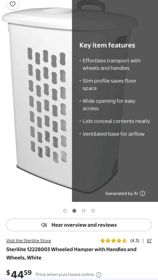 Sterilite ultra wide white laundry hamper with wheels - photo 2