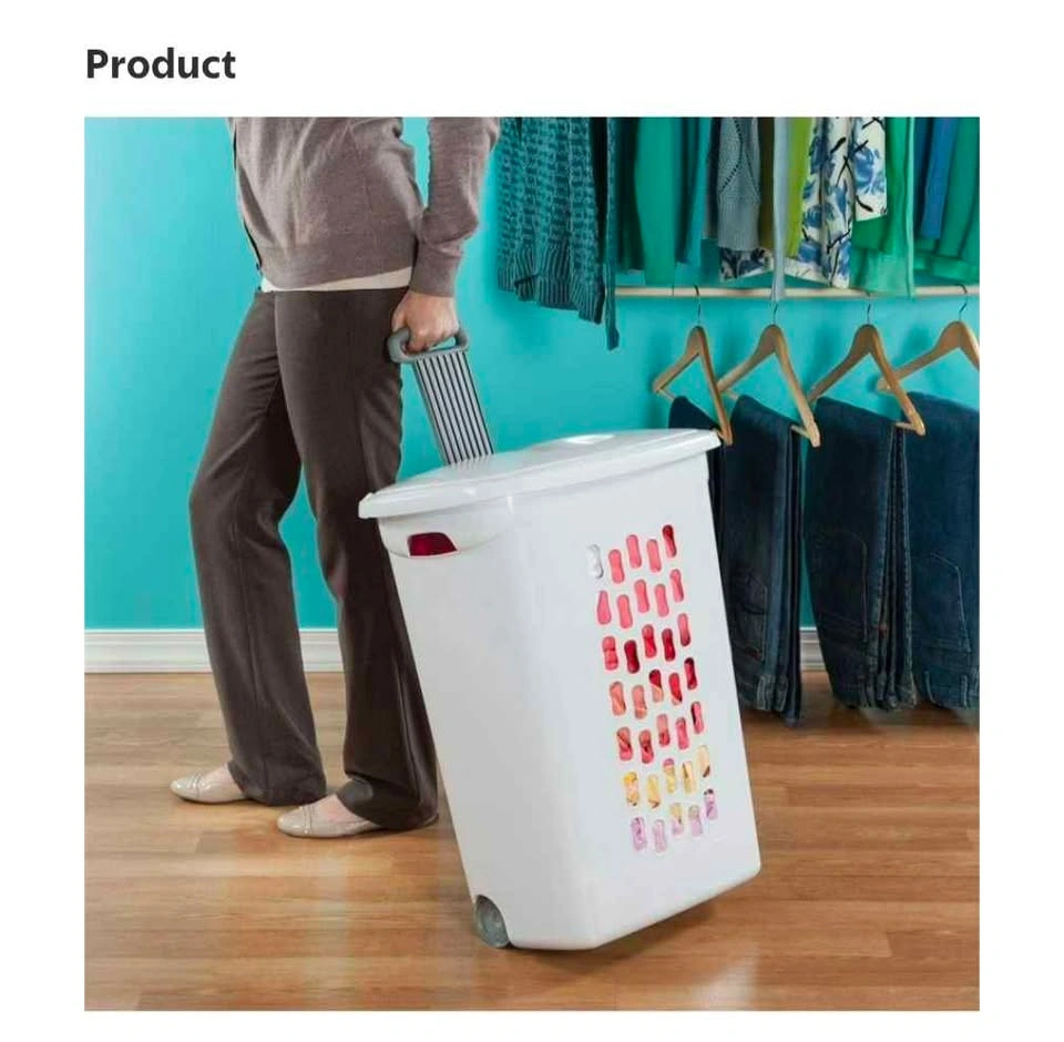 Sterilite ultra wide white laundry hamper with wheels - photo 3