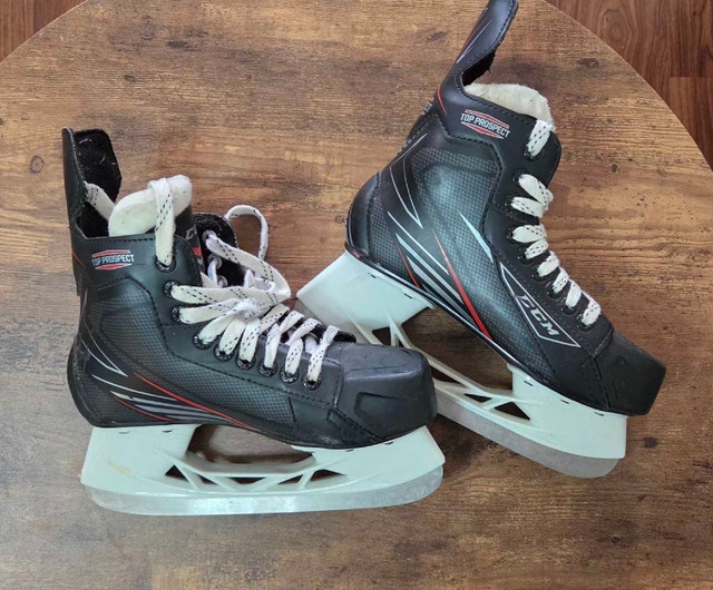 Hockey skates, helmet, and blade protectors