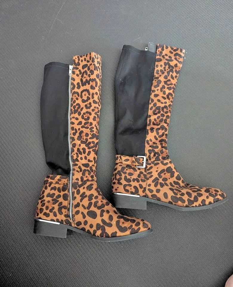 Leopard Print Knee-High Boots - Size 10 thumbnail