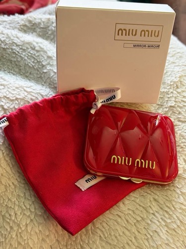 Miu Miu Quilted Red Compact Makeup Mirror with Pouch & Box