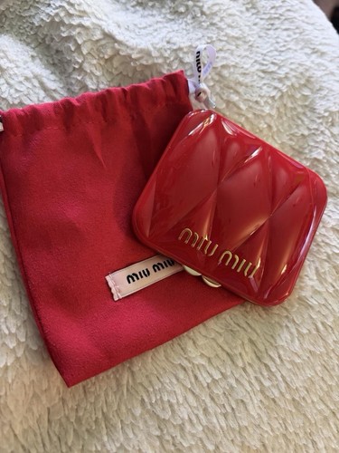 Miu Miu Quilted Red Compact Makeup Mirror with Pouch & Box - photo 3