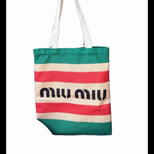 Miu Miu Parfums Striped Cosmetic Canvas Tote Bag Red Green