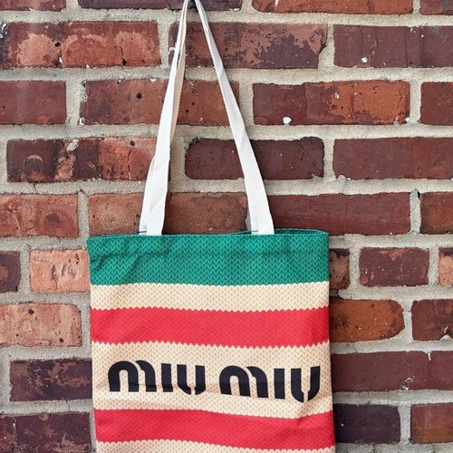 Miu Miu Parfums Striped Cosmetic Canvas Tote Bag Red Green - photo 2