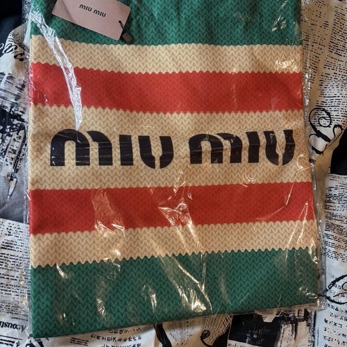 Miu Miu Parfums Striped Cosmetic Canvas Tote Bag Red Green - photo 5