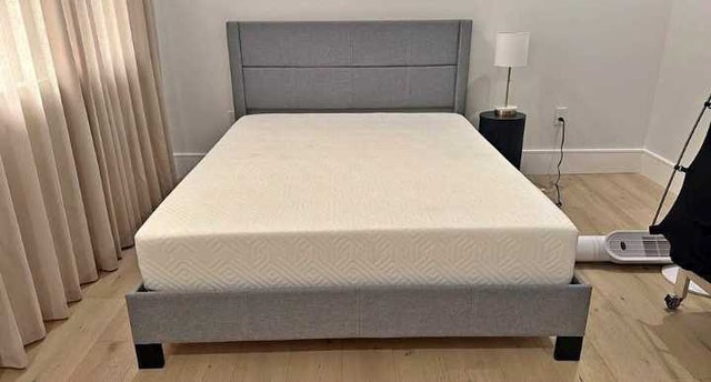 Grey Upholstered Platform Bed Frame