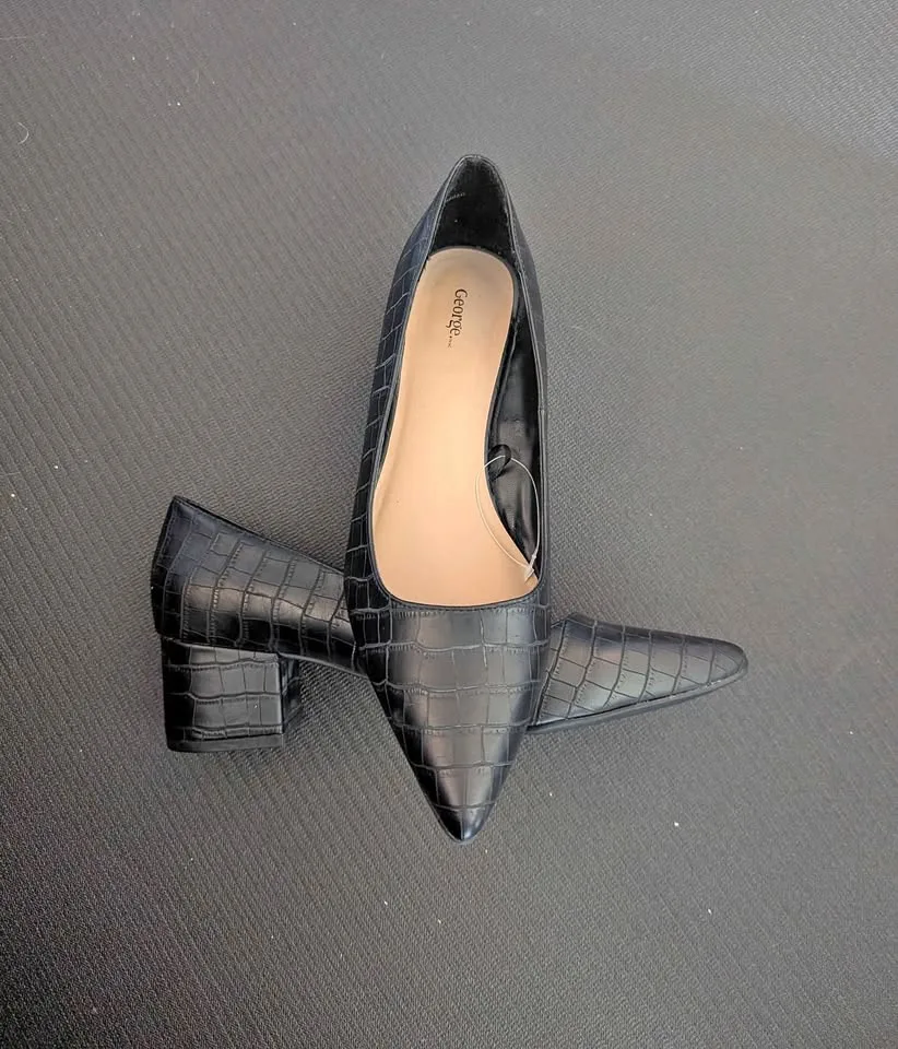 George Black Croc-Embossed Block Heel Pumps - Size 10 thumbnail