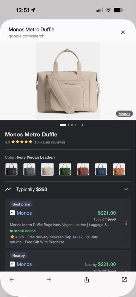 Monos Metro Duffel & Metro Backpack Set – Ivory Vegan Leather - photo 4