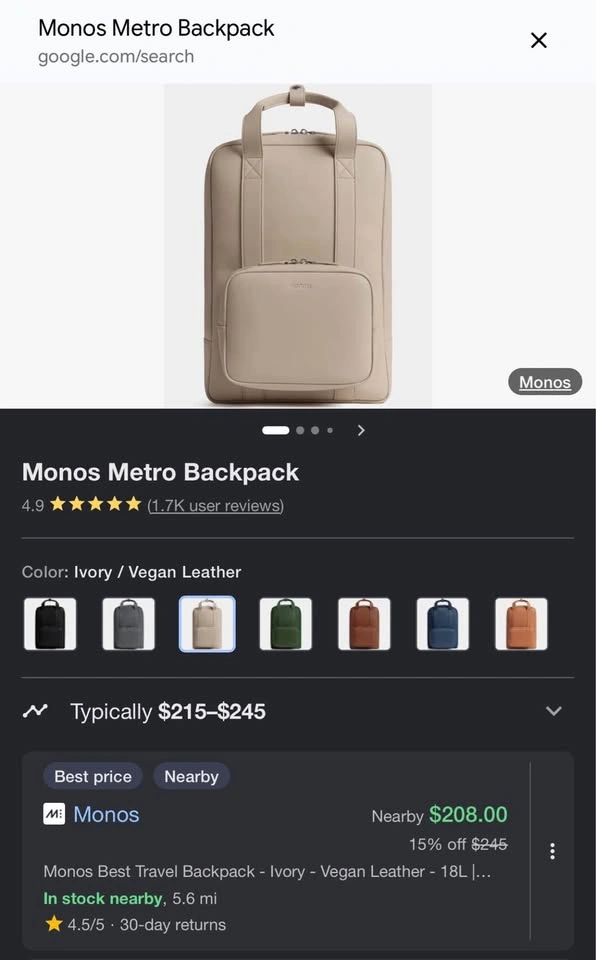 Monos Metro Duffel & Metro Backpack Set – Ivory Vegan Leather - photo 5