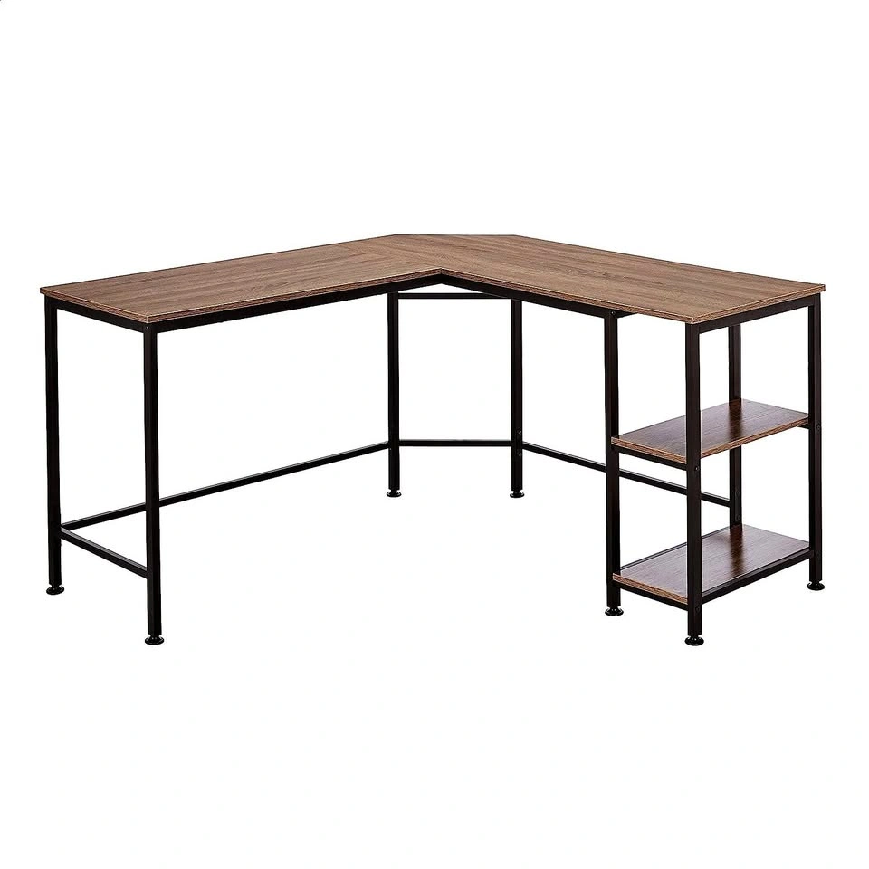 L-Shape Computer Desk with Shelves, 54.3 Inch, Espresso