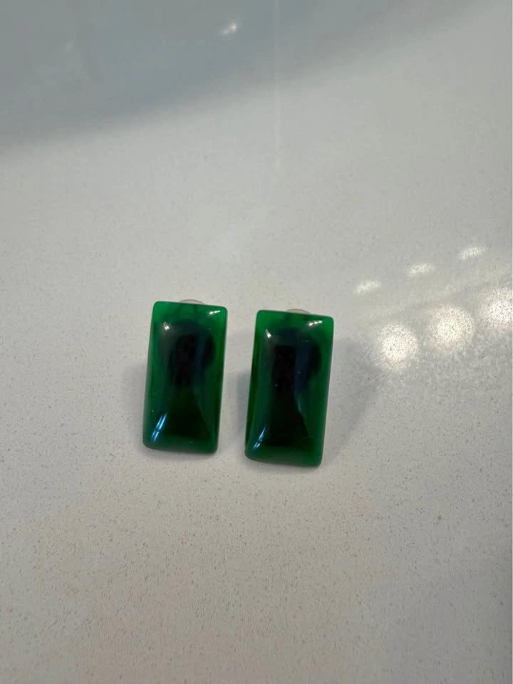 Emerald Green Resin Clip-On Earrings