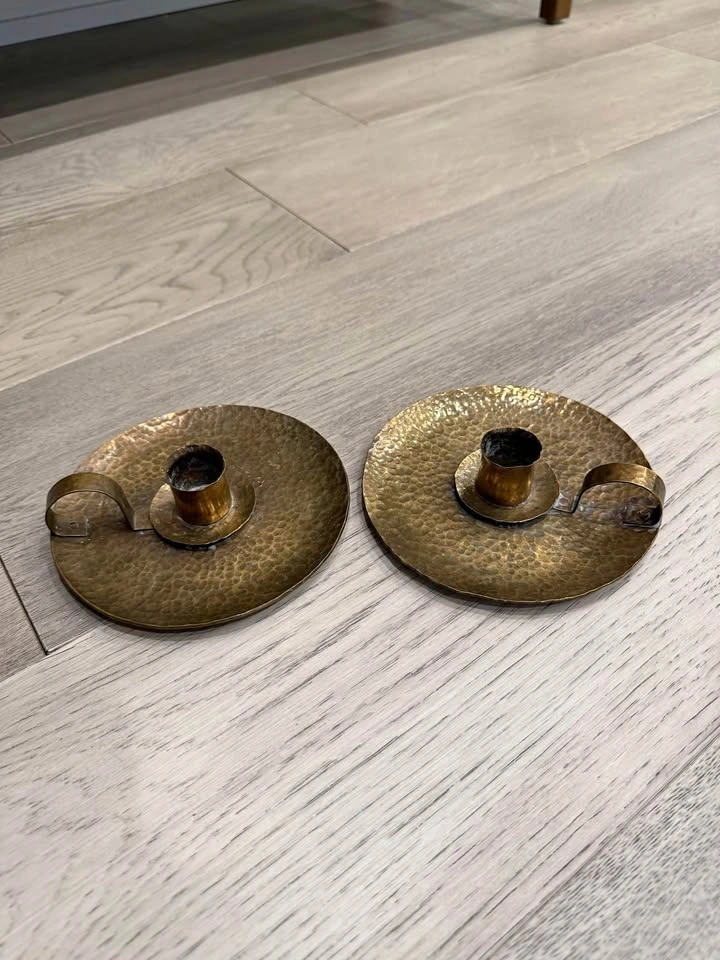 Handmade Solid Brass Candle Holders – Hammered Finish (Pair)