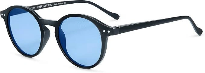 ZENOTTIC Round Polarized Sunglasses (Black Frame / Blue Lens) - photo 2
