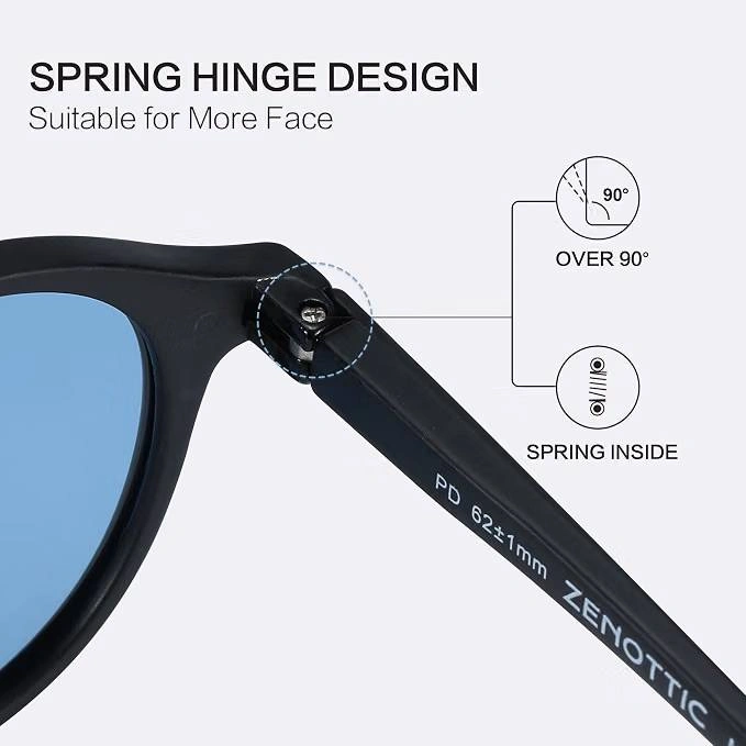 ZENOTTIC Round Polarized Sunglasses (Black Frame / Blue Lens) - photo 4