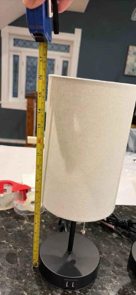 2 side table lamps cream colored fabric shades with 2 USB inputs - photo 3