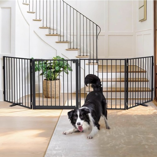 Snagle Paw Free Standing Dog Gate, 104" W x 30" H, 4 Panels, Bla