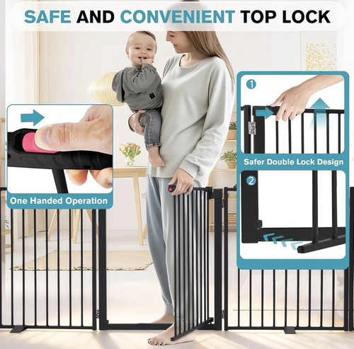 Snagle Paw Free Standing Dog Gate, 104" W x 30" H, 4 Panels, Bla - photo 4