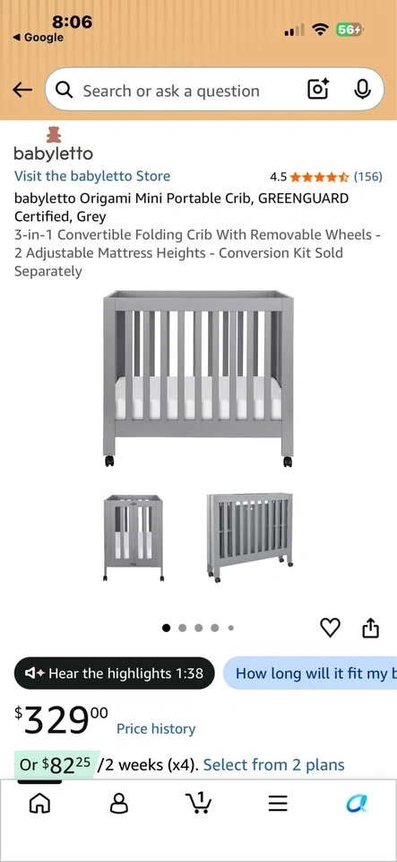 Babyletto Origami Mini Portable Crib and Baby Mattress - photo 3