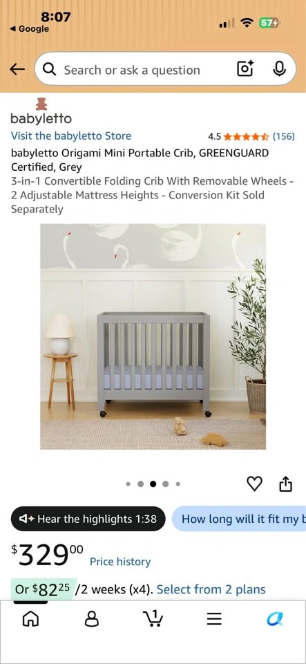 Babyletto Origami Mini Portable Crib and Baby Mattress - photo 4