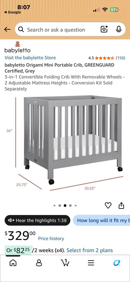 Babyletto Origami Mini Portable Crib and Baby Mattress - photo 5