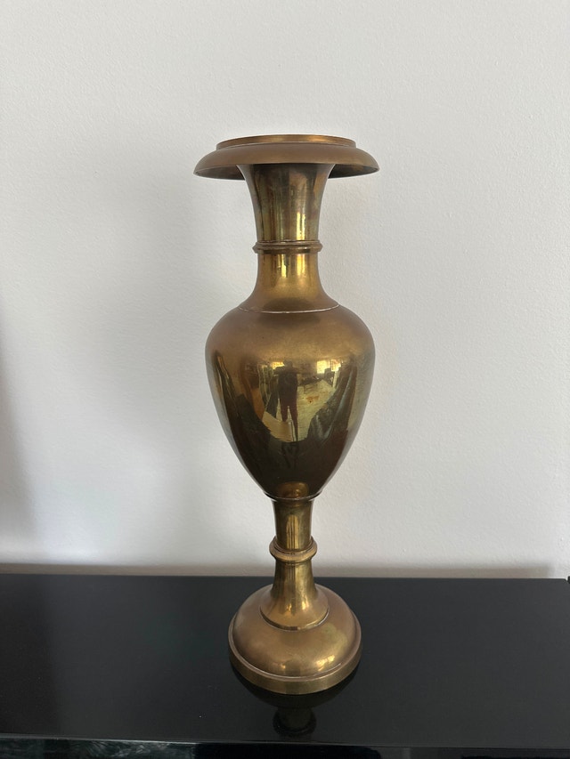 Vintage 18.5” polished solid brass vase.