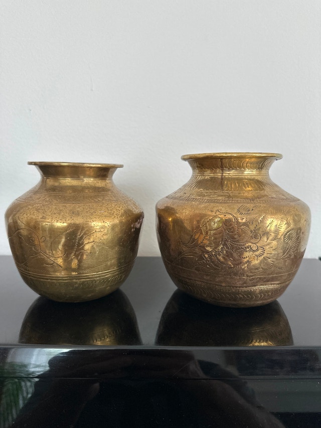 Vintage Hand Crafted Brass Water Pots. Set of two.